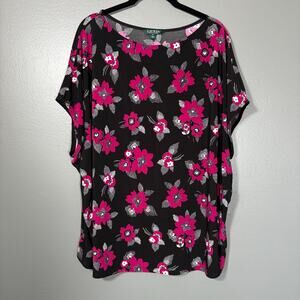 Lauren Ralph Lauren (LRL) Black & Pink Floral Top - Size 2X - Women's Plus Size
